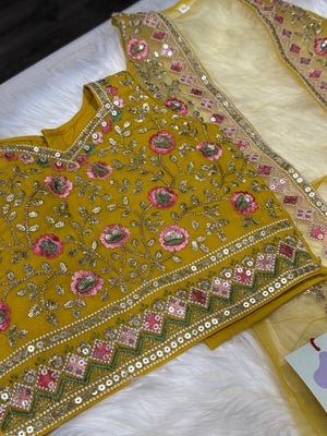 Yellow Shade Lehnga Choli in Sari Style, Half Sari, , Indian traditional festive outfit for Princess, Girl Design GRL - 1943