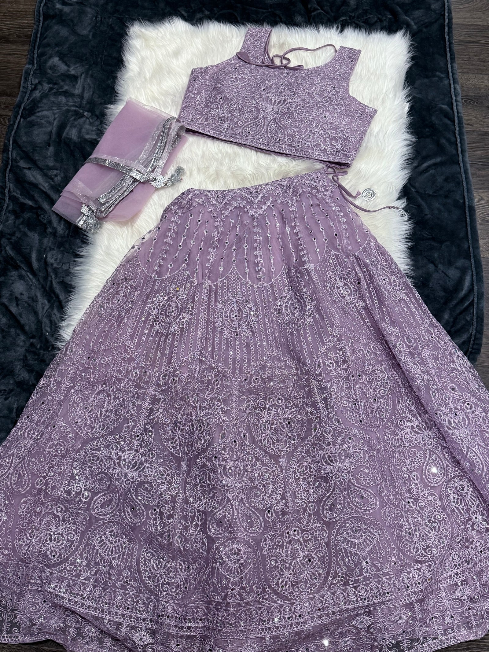 Light Purple Shade Embroidery & Sequins Lehenga Choli 3 Pieces Ethnic Wear for Girls, Design LHG - 1949