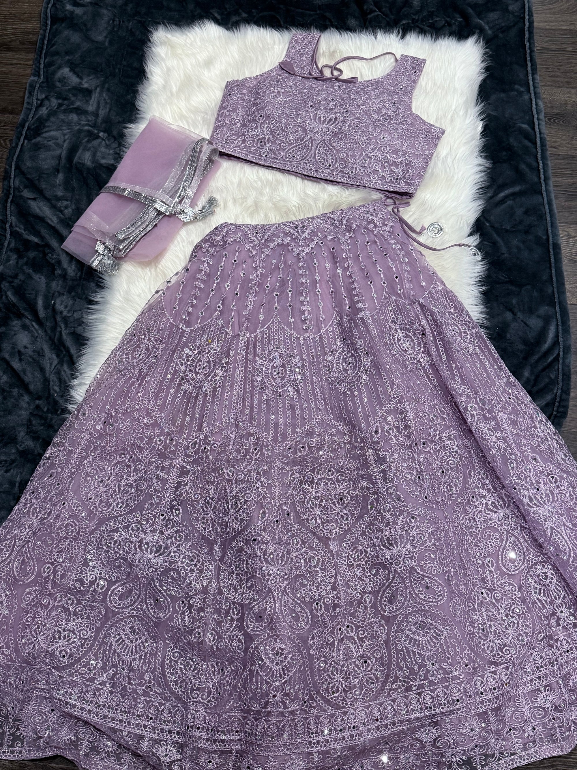 Light Purple Shade Embroidery & Sequins Lehenga Choli 3 Pieces Ethnic Wear for Girls, Design LHG - 1949