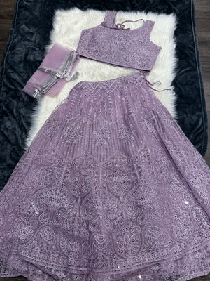 Light Purple Shade Embroidery & Sequins Lehenga Choli 3 Pieces Ethnic Wear for Girls, Design LHG - 1949