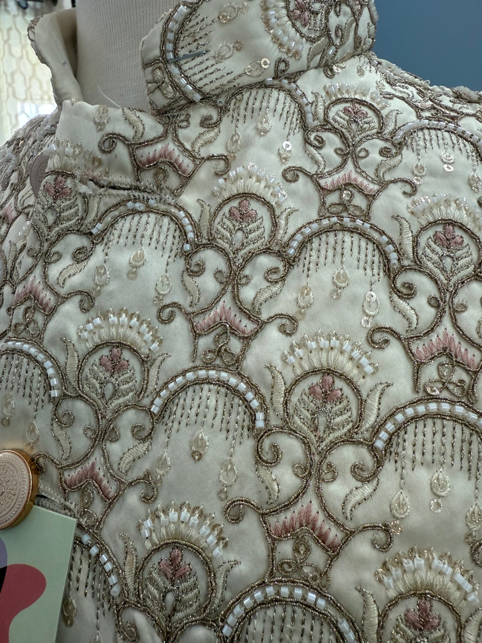 Classy Cream Jacket for Men, Intricately Embroidered Indian Waistcoat, Sadri with Sequins, Wedding Jacket, J - 1927