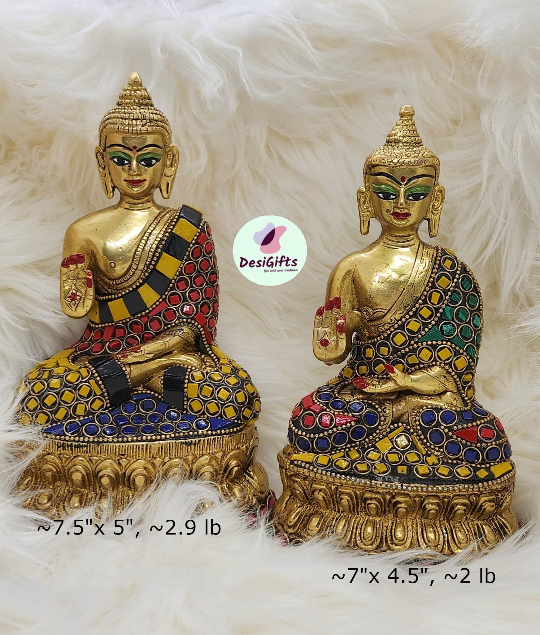 Buddha Statue with Intricate detailing and Colorful Accents in Brass , BFD- 1034
