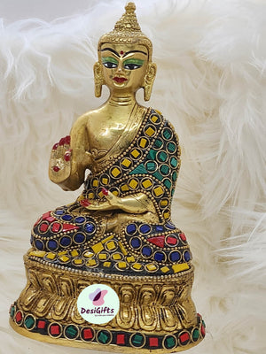 Buddha Statue with Intricate detailing and Colorful Accents in Brass , BFD- 1034