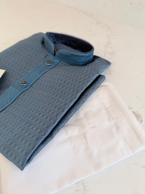 Blue Shade Boy's Cotton Silk Self Design Kurta Pajama - Design BOY-2003