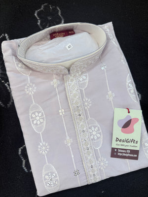 Men’s Embroidered Pastel Purple Kurta Pajama Set with Sequin Work, Indian Ethnic Wear for Wedding & Festival, KPS-3025