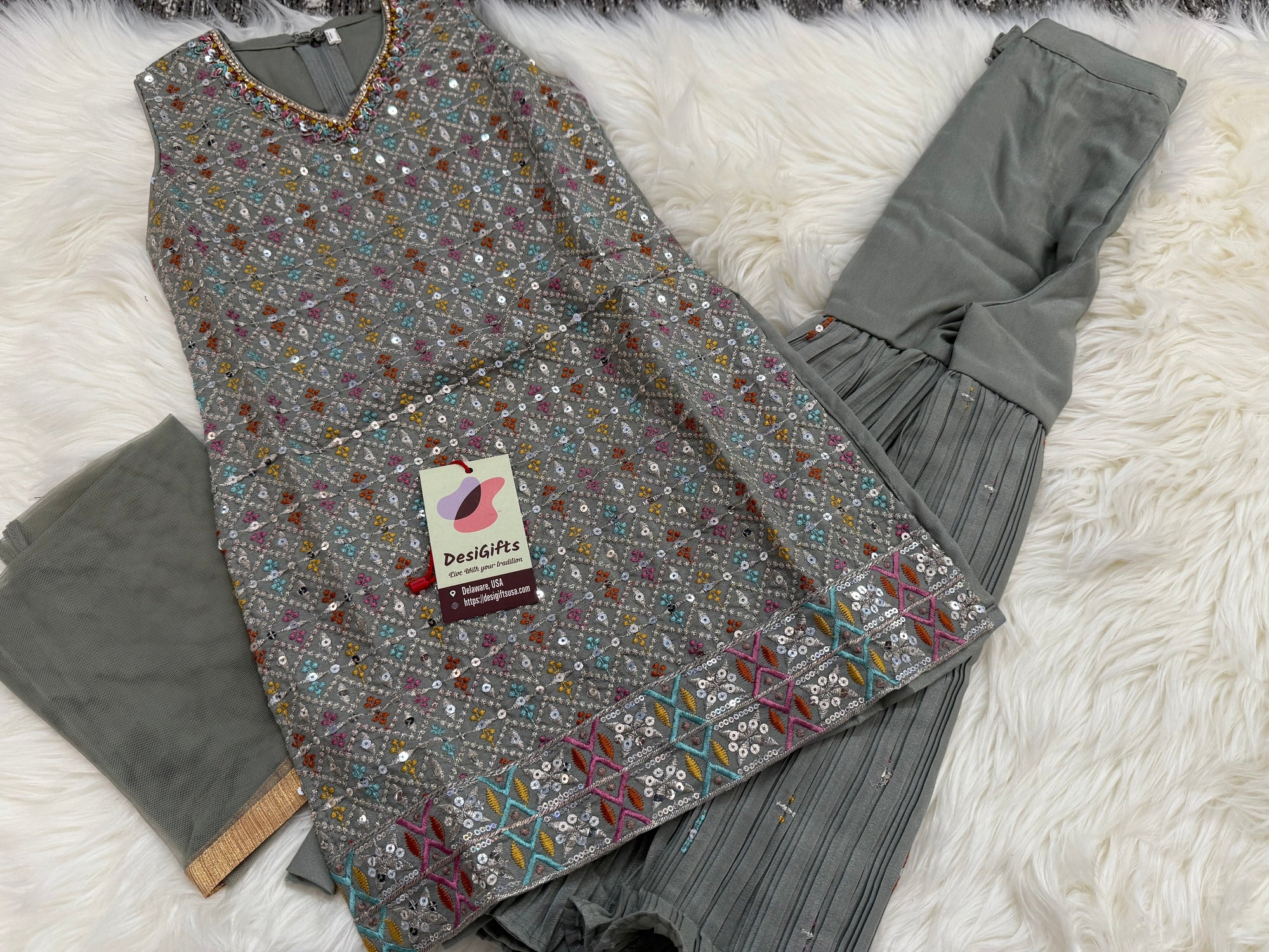 Beautiful Gray Palazzo Suit Dress for Girl, Indian Ethnic Outfit, GRL -1566