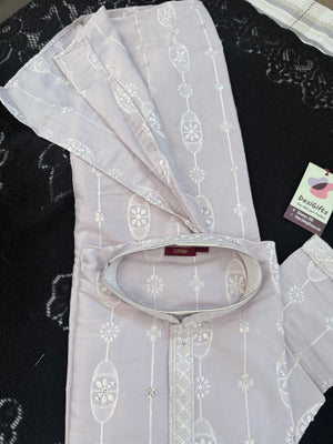 Men’s Embroidered Pastel Purple Kurta Pajama Set with Sequin Work, Indian Ethnic Wear for Wedding & Festival, KPS-3025