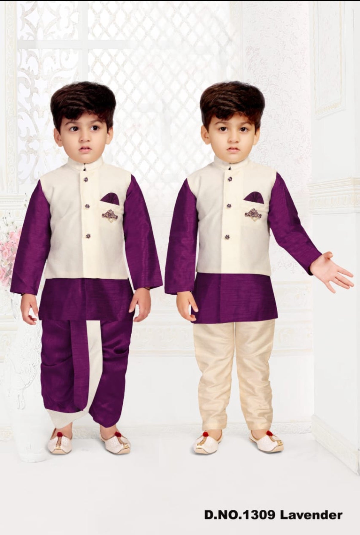 4 Piece Cotton Silk Indian Dress with Dhoti and Pajama with Jacket- Design B- 1953