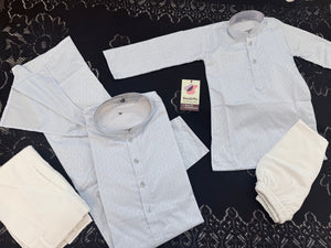 Men's and Boys' Soft Cotton Silk Kurta Pajama Set - Sky Blue Indian Festive Wear, Matching Traditional Outfit, DM-3021