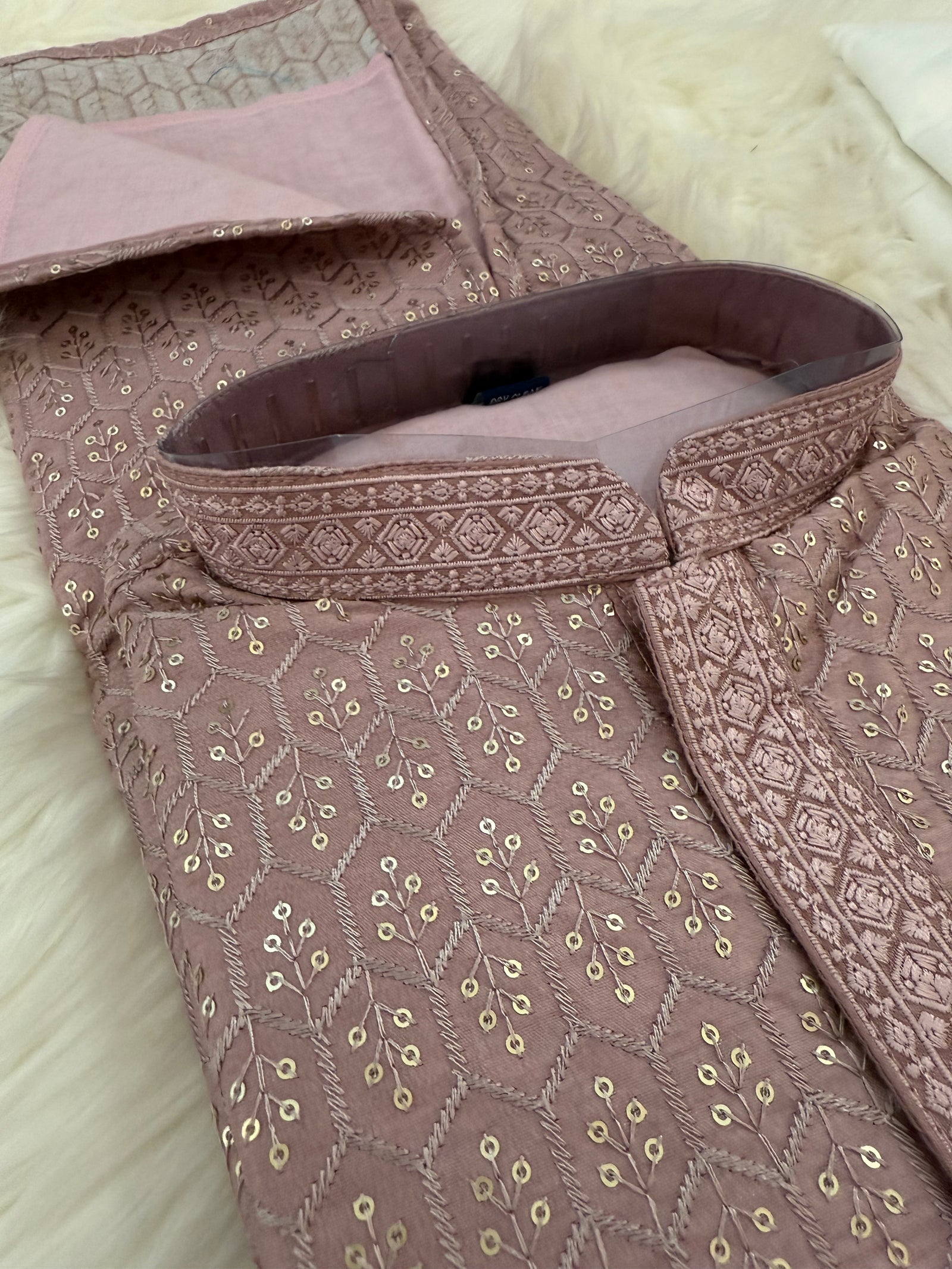 Pre-Teen and Teen Boy's Chikankari Embroidered Kurta Pajama with Sequins, Onion Shade  - BOY-1914