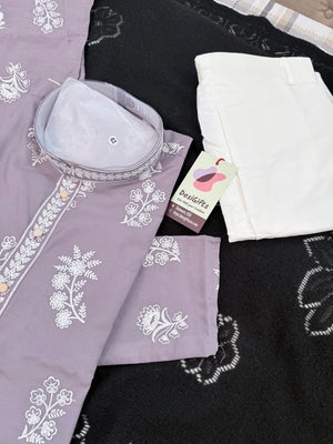 Men's Dusty Lavender Embroidered Kurta Pajama Set – Traditional Indian Ethnic Wear for Weddings & Festivals, KPS-3009