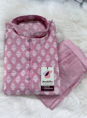 Men’s Onion Pink Banarasi Silk Blend Kurta Pajama Set White Woven Buti, Kurta with Trouser Pants, Indian Festive Wedding Wear – KP- 3076