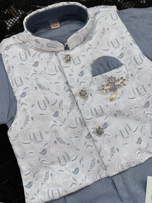 Kids Gray Kurta Dhoti and Pajama Set with offwhite Jacket, Boys Ethnic Wear, Festive Wedding Outfit B-2021