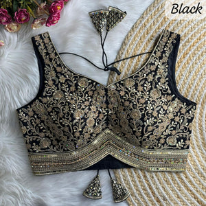 Heavy Zari, Sequence work Stitched Designer Saree Blouse in Soft Roman Silk, Design BLS-2039