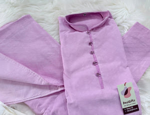 Men’s Light Lilac Purple Banarasi Silk Blend Kurta Pajama Set with Self Woven Buti, Kurta with Trouser Pants, Indian Festive Wedding Wear – KP- 3078