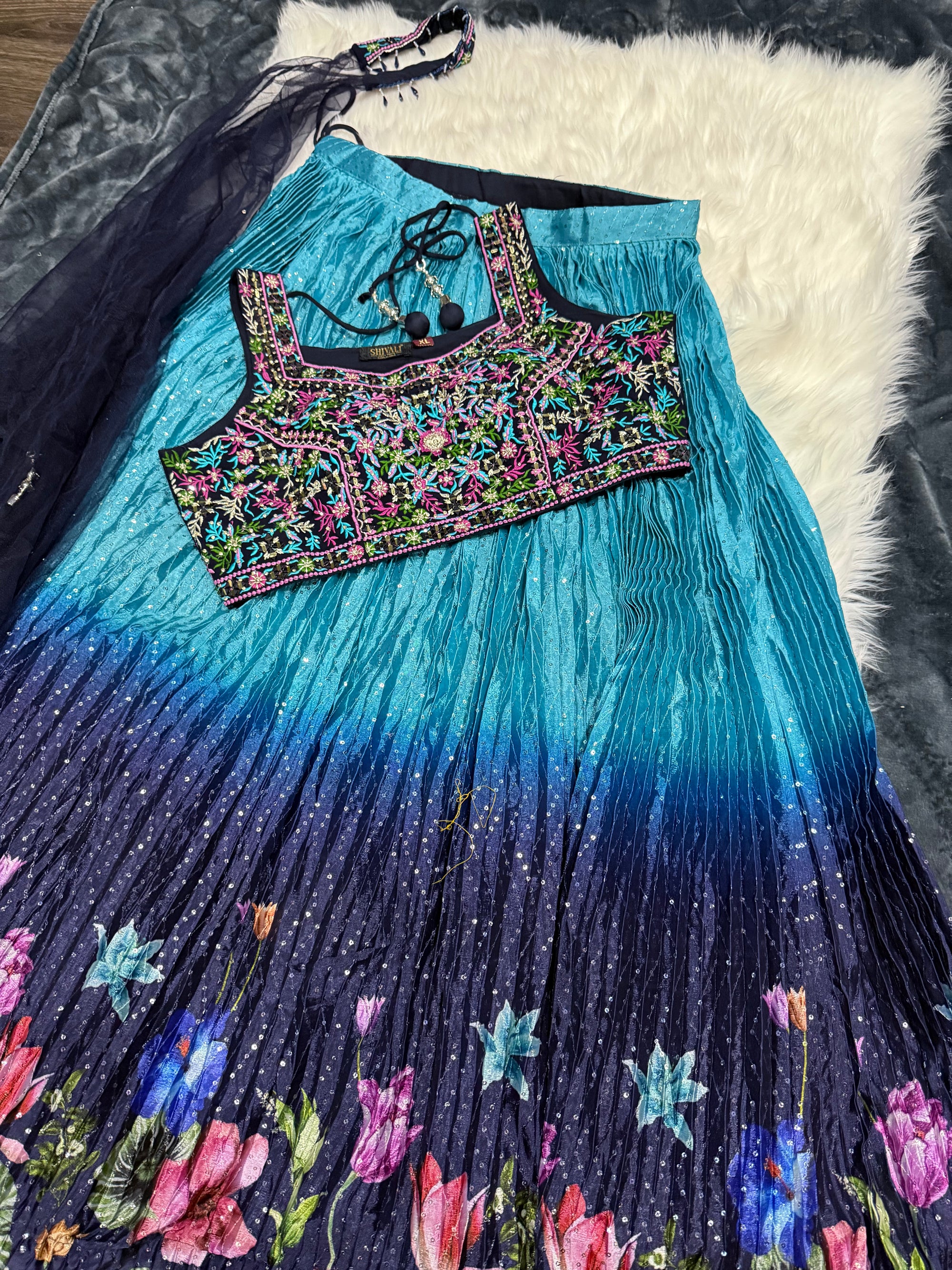 Beutiful Blue Heavy Embroidery & Sequins Lehenga Choli 3 Pieces Ethnic Wear for Girls, Design LHG - 1877