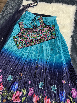 Beutiful Blue Heavy Embroidery & Sequins Lehenga Choli 3 Pieces Ethnic Wear for Girls, Design LHG - 1877