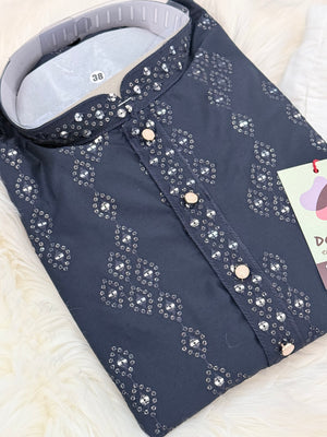 Men’s Navy Blue Embroidered Kurta Pajama Set with Sequins Work, Indian Ethnic Wear for Wedding & Festival, KPS-3014