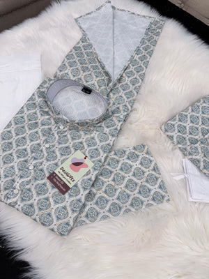 Teal Shade 2-Piece Kurta Pajama Set – Father & Son Outfit | Premium Cotton Jacquard with Zari & Sequin Detailing, DM-2044