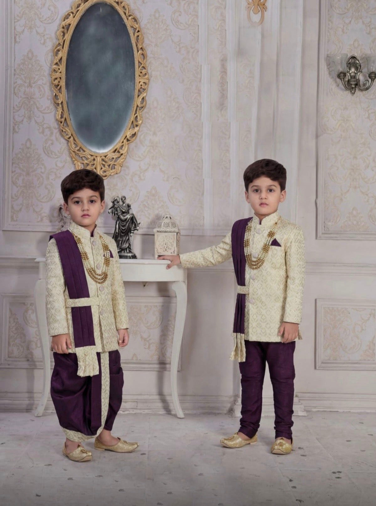 Boys 3 Piece Silk Blend Indian Dress Set with Sparkly Jacket, Dhoti & Pajama – Ethnic Wedding and Festive Outfit B-2018
