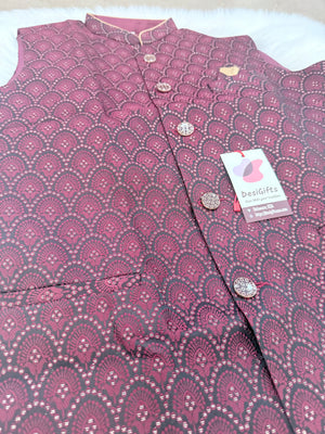Men’s Elegant Jacket – Premium Festive & Wedding Waistcoat, Self Woven Silk Indian Sadri, Stylish Ethnic Jacket, J-2083
