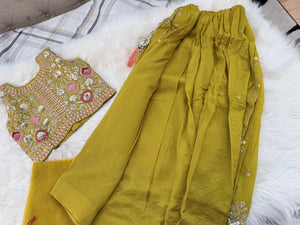 Girls Mustard  Yellow Zari Embroidered Lehenga Choli Set with Dupatta, Traditional Indian Ethnic Wear for Kids, Wedding & Festival Outfit, GRL-3070