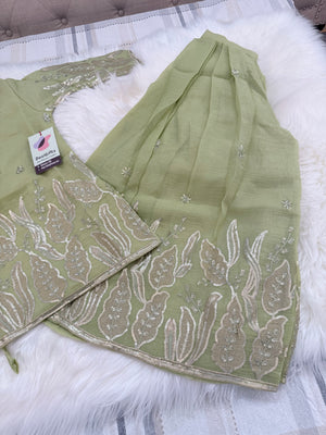 Girls’ Sage Green Kurta Palazzo Set with Sequins Work – Festive Ethnic Wear, GRL-2098