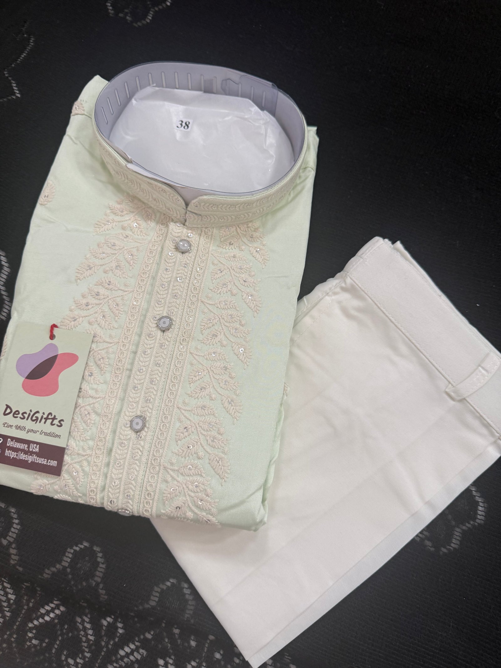 Ethnic Kurta Pajama Set for Men with Classic Embroidery on Neck & Placket – Festive Wedding Kurta Pant Outfit | KP-2064