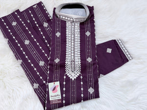 Men’s Mirror Work Embroidered Kurta Pajama Set | Teal Green or Deep Purple Embroidered Indian Wedding Kurta with White Pants, KP - 3063-64