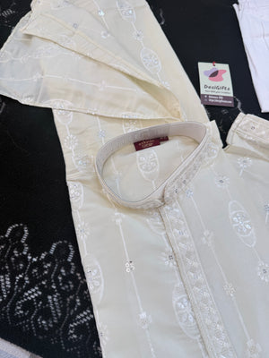 Men’s Embroidered Kurta Pajama Set with Sequin Work, Indian Ethnic Wear for Wedding & Festival, KPS-3024