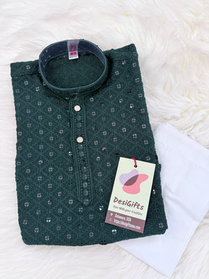 Boy Kurta Pajama with Sequins Work in Green Shade- BOY-2018
