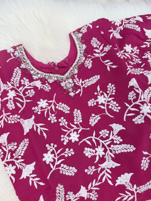 Girls’ Deep Pink Tunic Kurti Sharara Set with Embroidery Work – Festive Ethnic Wear, GRL-2095