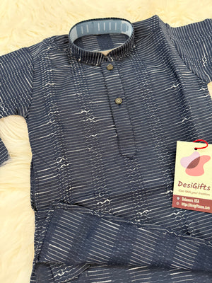 Navy Shade Boy's Soft Cotton Silk Embroidered Kurta Pajama - Design BOY-1920