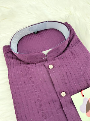 Men’s Wine Shade Sequins Embroidered Kurta Pajama Set – Indian Wedding & Partywear Traditional 2PC Outfit, Size 58 , 5XL, KP-2024