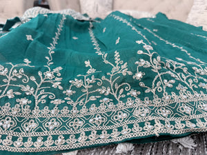Embroidered Lehenga Saree Style Set with Blouse & Dupatta – Teal Blue / Olive Green Wedding & Festive Indian Ethnic Wear, Design LHG - 4007