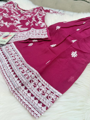 Girls’ Deep Pink Tunic Kurti Sharara Set with Embroidery Work – Festive Ethnic Wear, GRL-2095