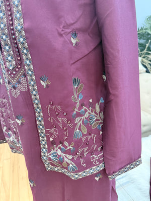 Men’s Wine Embroidered Kurta Pajama Set with Jacket, 3-Piece Indian Ethnic Outfit, Festive Wedding Wear, KPS - 3007