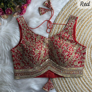 Heavy Zari, Sequence work Stitched Designer Saree Blouse in Soft Roman Silk, Design BLS-2039