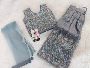 Baby Girls’ Embroidered Lehenga Choli Set in Teal Blue & Slate Gray, Festive Indian Ethnic Outfit Lehenga Dress, GRL-2091