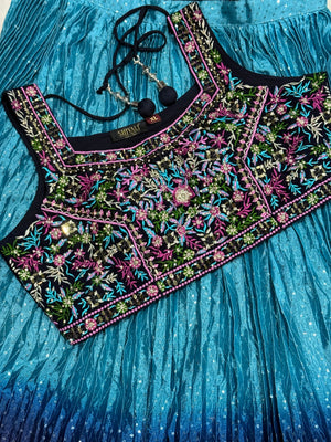 Beutiful Blue Heavy Embroidery & Sequins Lehenga Choli 3 Pieces Ethnic Wear for Girls, Design LHG - 1877