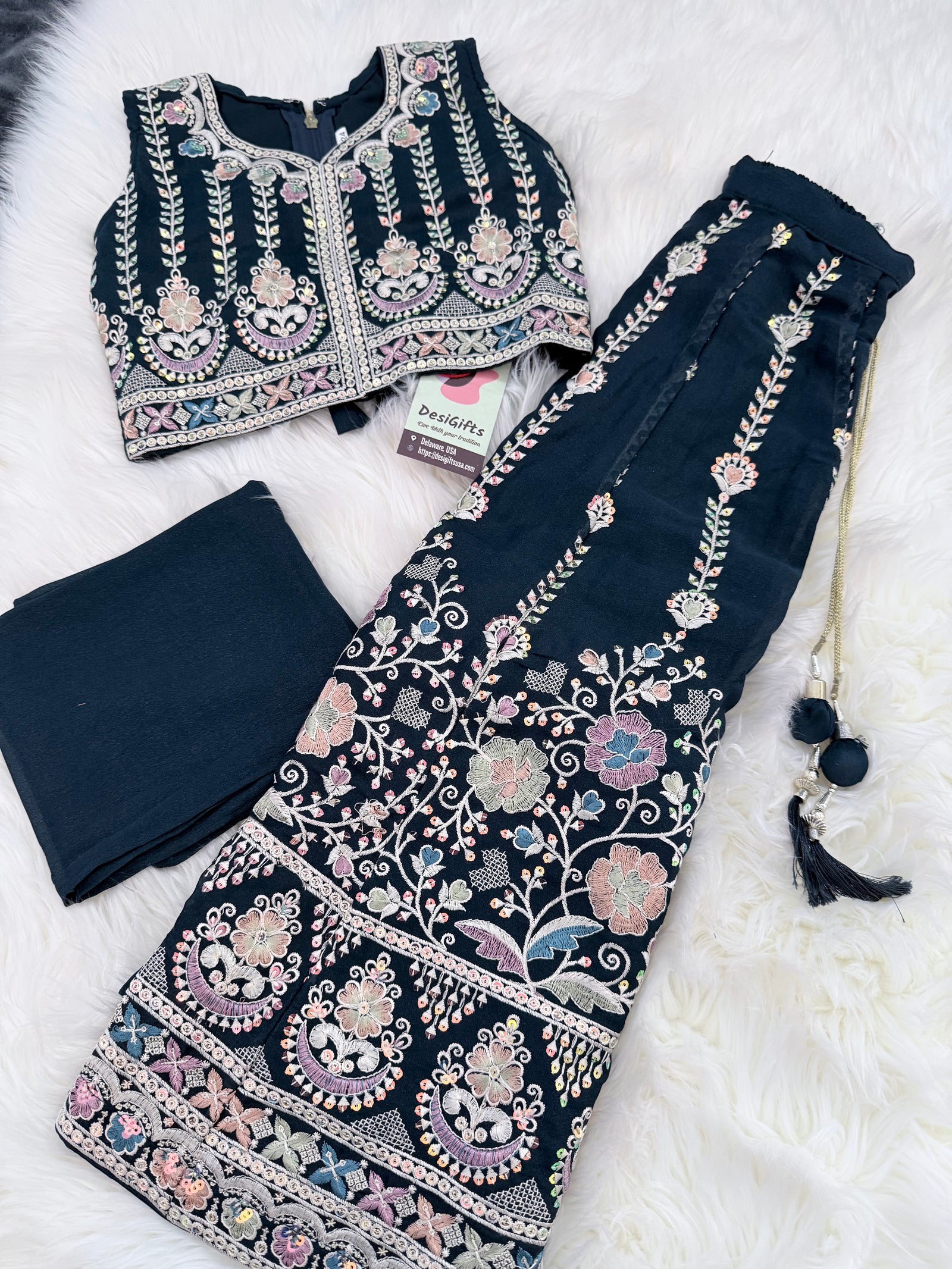 Navy Shade Embroidered with Sequins Lehenga Choli for Girls – Indian Traditional Festive, Wedding & Celebration Wear, Design GRL - 1988