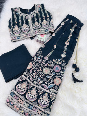 Navy Shade Embroidered with Sequins Lehenga Choli for Girls – Indian Traditional Festive, Wedding & Celebration Wear, Design GRL - 1988