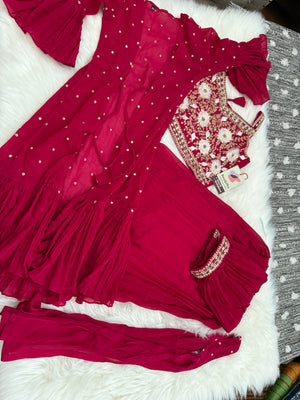 Festive Lehnga Choli with Jacket, Indian traditional festive outfit for Princess in Apple Red Shade, Girl Design GRL - 1569