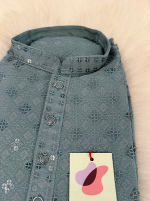 Gray Chikankari Shirt-Style Short Kurta with Sequins – Ethnic Casual Kurta SK - 1933