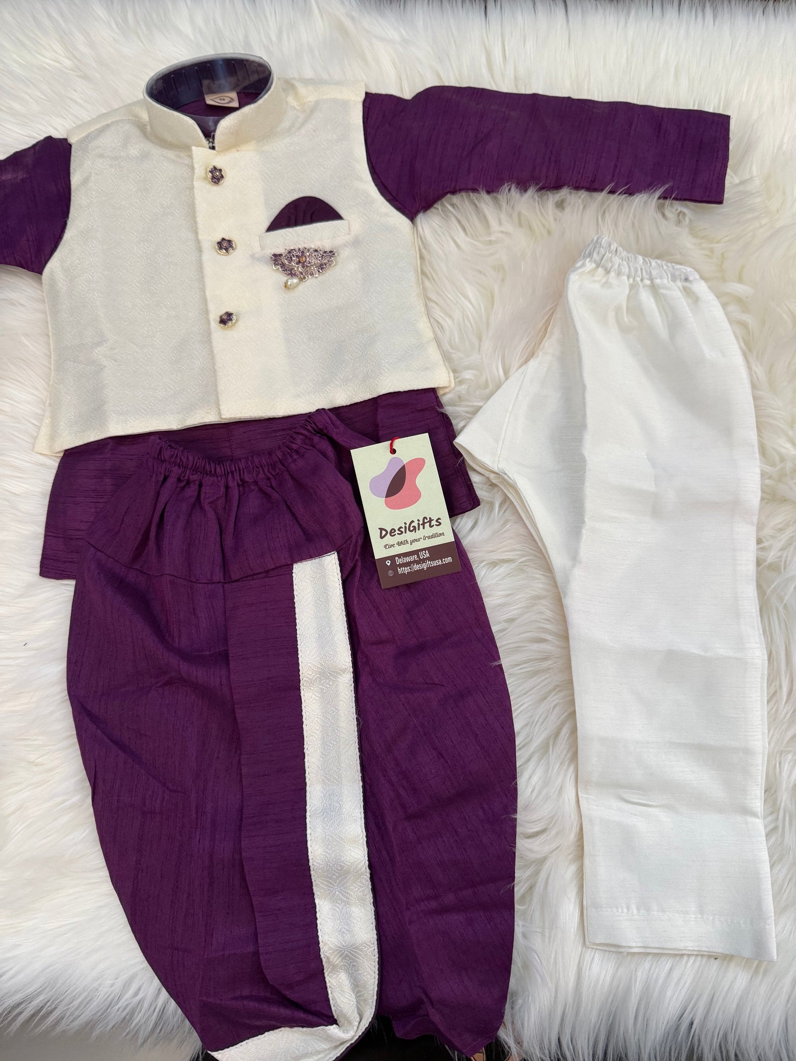 4 Piece Cotton Silk Indian Dress with Dhoti and Pajama with Jacket- Design B- 1953