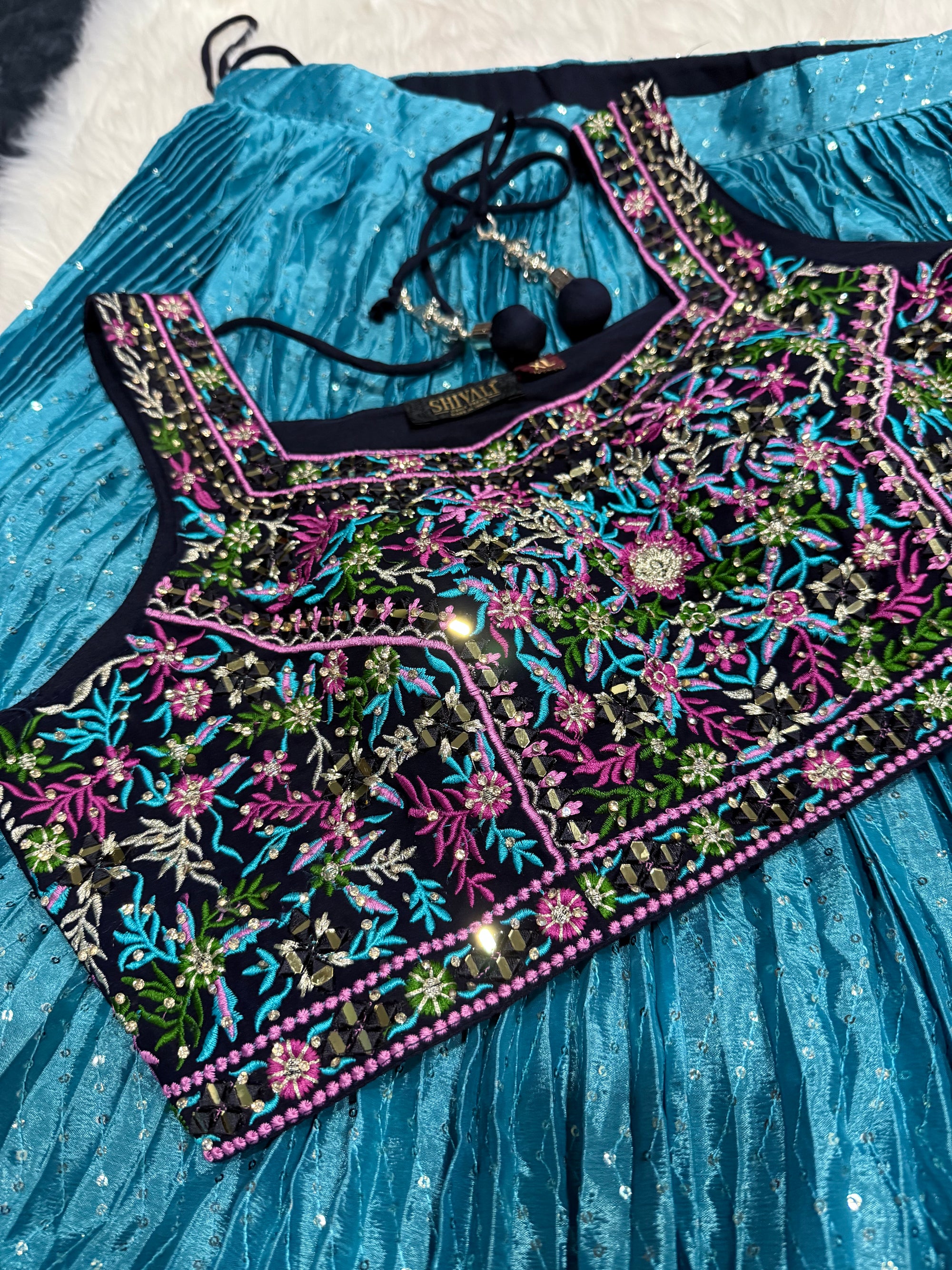 Beutiful Blue Heavy Embroidery & Sequins Lehenga Choli 3 Pieces Ethnic Wear for Girls, Design LHG - 1877