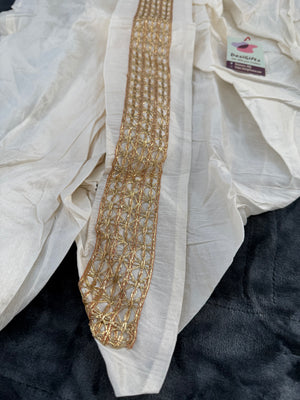 Men’s Ready-to-Wear Silk Blend Dhoti – Off-White Traditional Indian Dhoti, Plain or Gold Border, Wedding & Pooja Wear, KP - 301