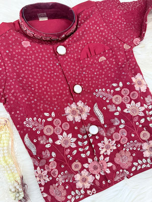 Baby Boy Maroon Embroidered Kurta Set with Dhoti and Pajama | Traditional Indian Ethnic Outfit, Wedding & Festive Wear | Sizes 002,  B-4061