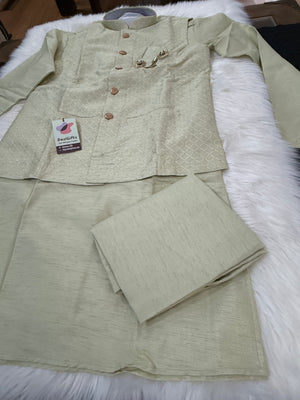 Green Shade Kurta Pajama with Embroidered Jacket for Men, Indian Weddings, Festivals & Celebrations | Designer Kurta Pajama KPJ-2059