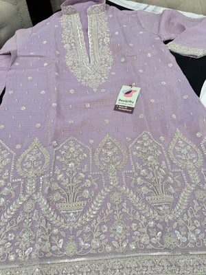 Men’s Pastel Purple Embroidered Kurta with with Parallel Pants | Textured Silk Blend Wedding Kurta Pajama Set | Festive Indian Ethnic Wear, KP - 4047